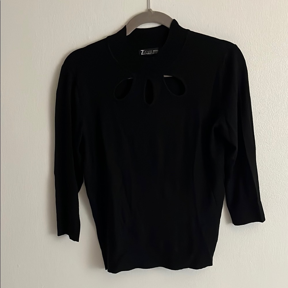 New York & Company Mock Neck Black Women's Quarter Sleeve Top w/ Cut Out Design